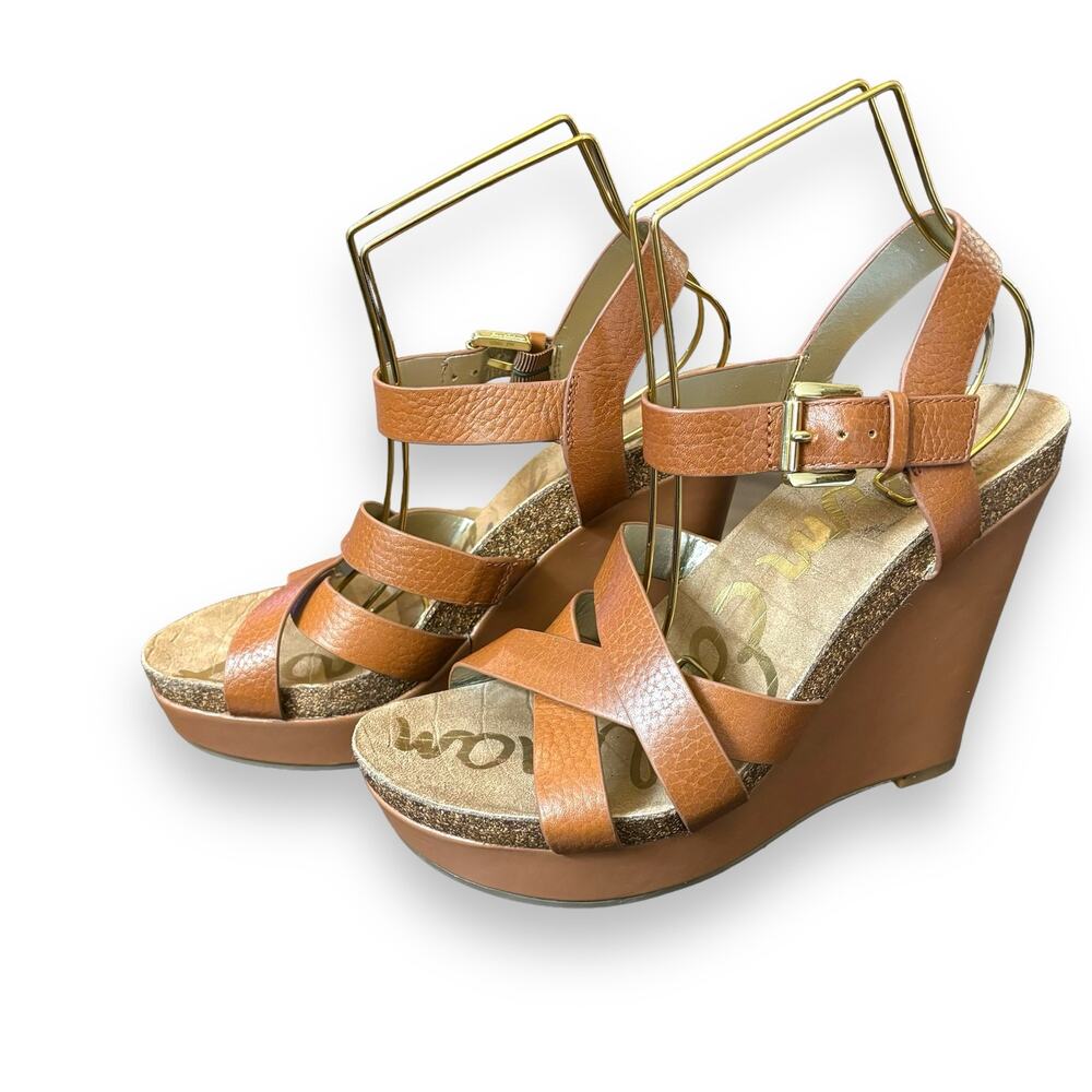 Sam Edelman Nelson Platform Leather Wedges Size 10 Tan Brown Camel